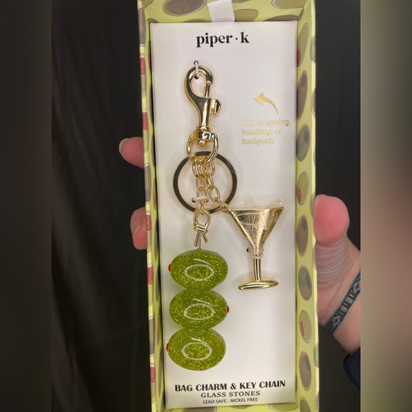 Piper K Handbags - Piper K Gold Martini Keychain with Green Olive Bag Charms